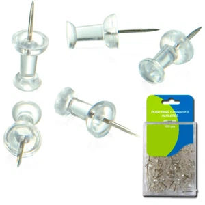100 Pcs Push Pin Clear Thumb Tacks Transparent Drawing Cork Board Office Pushpin - Picture 1 of 1