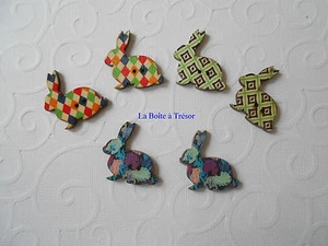 6 Boutons Lapins en Bois pour Couture, Scrapbooking...3x3cm Neuf - Réf. L4 - Imagen 1 de 1
