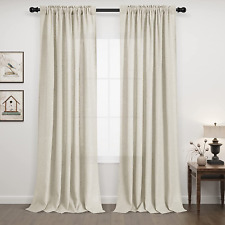 Flax Linen Curtains 84 Inch Length for Bedroom 2 Panels Rod Pocket Semi Sheer Bu