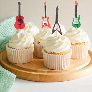  24 Pcs Bamboo Man Music Notes Food Pick Rock Cupcake Topper