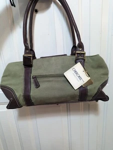 Cherokee Womens Green Fabric Hand Bag and Brown Faux Leather with a Key Chain - Picture 1 of 10
