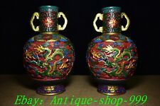 11" Old Chinese Dynasty Wood lacquerware Gilt Painting Dragon Bottle Vase Pair