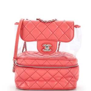 Chanel Zip Around Flap Bag Quilted Crumpled Calfskin and PVC Small Clear, Pink