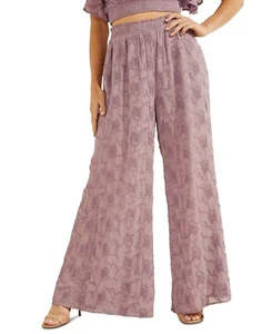 Guess Dexie Plazzo Wide-Leg Smocked-Waist Pant Vanda Orchid Size XL - Picture 1 of 2