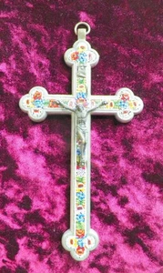 GRANDE CROCIFISSO MOSAICO FLOREALE EDOARDIANO VINTAGE - Foto 1 di 5