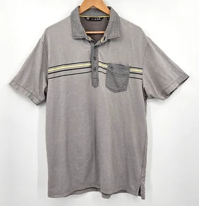 Travis Mathew Gray Yellow Striped Polo Golf Shirt Size XL Short Sleeve Pocket - Picture 1 of 8