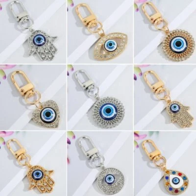 Turkish Lucky Hamsa Evil Eye Crystal Keychain Keyring Lucky Protection Jewelry - Image 1 of 4