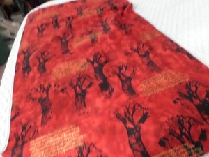 Red Orange/Black trees Gold metallic Cultivated Cottons Fabric Lonni Rossi - Picture 1 of 3