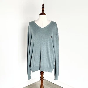 Polo Ralph Lauren Mens Green Grey 100% Pima Cotton Long Sleeve Jumper Size L - Picture 1 of 6