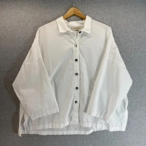 Eleven Stitch Design Size Medium White Button-Up Shirt Blouse 3/4 Sleeve Collar - Picture 1 of 13
