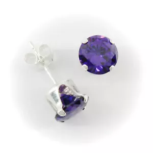 6 mm RUNDE CZ Amethyst lila Pfosten Ohrstecker in 925 Sterlingsilber - NEU! - Bild 1 von 7