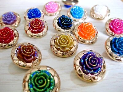 7  Rosen- Knöpfe Rund 22 mm,bunt schimmernd, Farbe wählbar Kunststoff  K148E - Bild 1 von 3