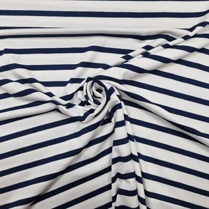 Jersey Stoff Meterware gestreift, weiß dunkelblau, Viskosejersey, Kleiderstoff - Bild 1 von 4