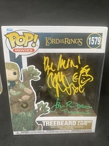 JOHN RHYS-DAVIES Dominic Monaghan signed LORD OF THE RINGS TREEBEARD Funko Pop - Picture 1 of 9
