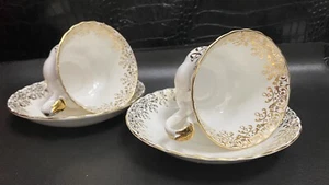 Lote de 2 juegos de tazas y platillos Royal Albert oro blanco - Imagen 1 de 21