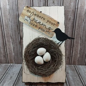 3D Art Wall Decor Bird Egg Nest Shabby Chic Go Where Your Dreams Take You - Picture 1 of 10