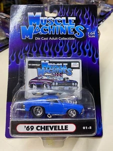 MUSCLE MACHINES 69' BAD BLUE BLOWN 1969 CHEVELLE 1/64 DIECAST CAR # 01-5 RARE!! - Picture 1 of 5