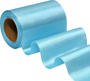 Sky Blue Satin Ribbon 4 Inch 15 Yards Fabric Large Silk Ribbon for Gift Wrapping - Picture 1 of 12