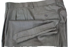 ALAN FLUSSER Mens Pant Pleated Cuffed Brown Micro Mini Check Waist 38 x30 - Picture 1 of 10