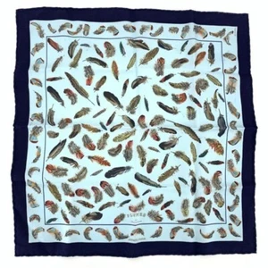 HERMES Petit Carre 45 Silk Scarf PLUMES par Henri de Linares Navy/blue Vintage - Picture 1 of 7