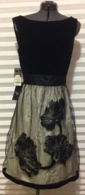 Vestido Donna Ricco NY Falda Bordada y Terciopelo Corpiño Noche/Fiesta-NUEVO CON ETIQUETAS-Mediano Foto 1 de 4