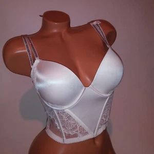 Victoria Secret Bra 32DD Push Up White Lace Trim Long Line Shine Strap Very Sexy - Bild 1 von 9