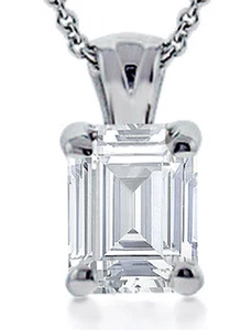 Collana con ciondolo solitario diamante taglio smeraldo 0,90 ct con catenina 18 pollici 18 kt - Foto 1 di 2