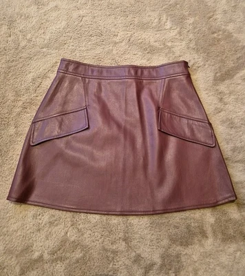 River Island Burgundy Red Faux Leather Skirt Size 10 12 Pockets - Image 1 of 3