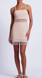 Mini Vestido Patbo A Mano Cuentas Madera Y Cristal Adornado Recorte Talla 8 Arena - Imagen 1 de 4