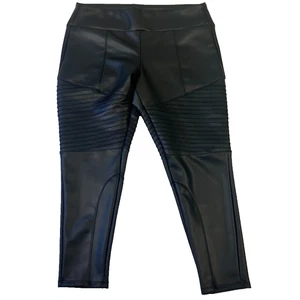 EXPRESS Black Faux Leather Vegan Pull On Textured Moto Leggings Size XL NWT - Picture 1 of 8