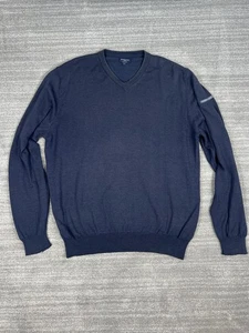 Burberry Golf Logo Sweater Mens Large Blue Merino Wool FLAWS! - Picture 1 of 15