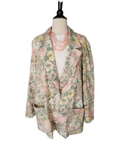 Blazer donna Cristin Stevens vintage anni 80 grande floreale cottage country pastello - Foto 1 di 9