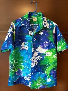 Vintage Tori Richard Honolulu Shirt Men's Medium Blue Green 100% Polyester USA - Picture 1 of 5