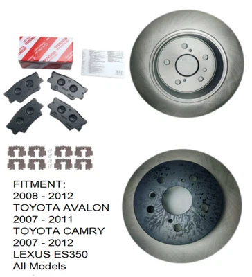 FOR 2007 - 2011 TOYOTA CAMRY GENUINE OEM REAR BRAKE KIT ROTORS PADS AND SHIMS - Image 1 of 2