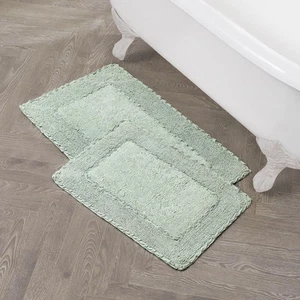 Ruffle Border 100% Cotton Bath Rug Set, Sage Green, 17" x 24"/ 20" x 32" - Picture 1 of 8