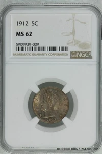 FLASHY TONED NCG MS62 1912 LIBERTY V NICKEL 5c   (BC09) - Picture 1 of 2