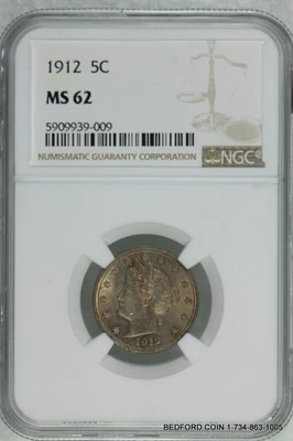 FLASHY TONED NCG MS62 1912 LIBERTY V NICKEL 5c   (BC09) - Image 1 of 2