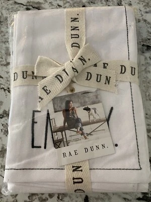 Rae Dunn Cotton Blend Napkins Set EAT. DRINK. ENJOY. CHEERS. Set of 4 - NEW - Image 1 of 3