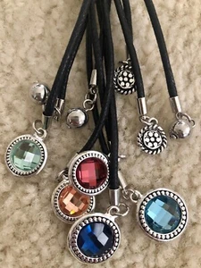 MULTICOLOR dangle Gems/SILVERTONE accent BLACK LEATHER CORD necklace - Picture 1 of 3