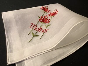 10412🌟ELEGANT Vintage Swiss Red Roses “Mother” Wedding Handkerchief - Picture 1 of 6