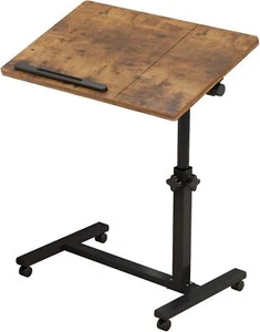 Brown T-Shape Overbed Table with Wheels Adjustable Tiltable Laptop Stand Desk - Picture 1 of 9