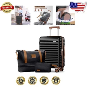 Stylish 3-Piece Black Hardshell Luggage Set with Weekender Duffel & Toiletry Bag - Picture 1 of 10