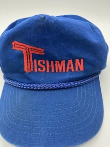 Vintage 'Tishman' Trucker Style Hat Snapback with Rope Accent Cap Blue ! - Picture 1 of 6
