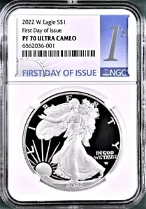 2022 w proof silver eagle ngc pf70 uc first day of issue with coa 1st label - Picture 1 of 5