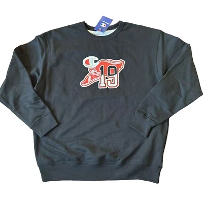 Sudadera Champion XL Negra Noir Cuello Redondo Polar Parche para Pie Alado Foto 1 de 4