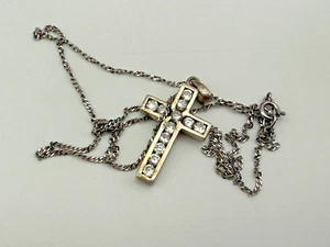 Vintage Pendant Sterling Silver 925 Jewellery Crystals Cross Necklace 3.71g - Picture 1 of 7