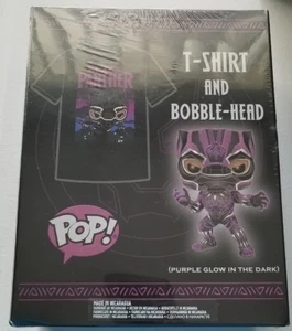 NUOVO Black Panther Viola BAGLIORE al buio Funko Pop + T-shirt/esclusivo - Foto 1 di 5