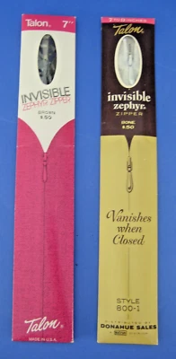 2 Talon Invisible Zephyr Zippers Nylon Vintage Brown #804-1 Bone #800-1 USA - Image 1 of 2