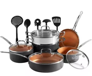 Juego de utensilios de cocina antiadherentes de cerámica de inducción de 11 piezas cobre negro - Imagen 1 de 12
