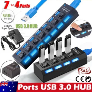 4/7 Port USB 3.0 HUB Powered +High Speed Splitter Extender PC AC Adapter Cable - Picture 1 of 14